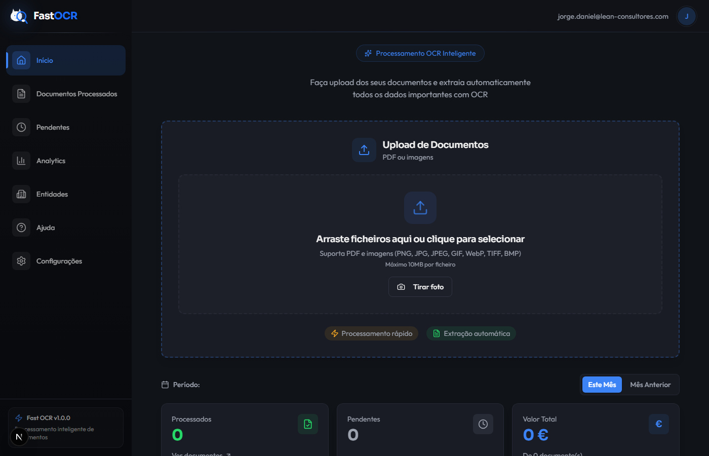 Painel principal do FastOCR